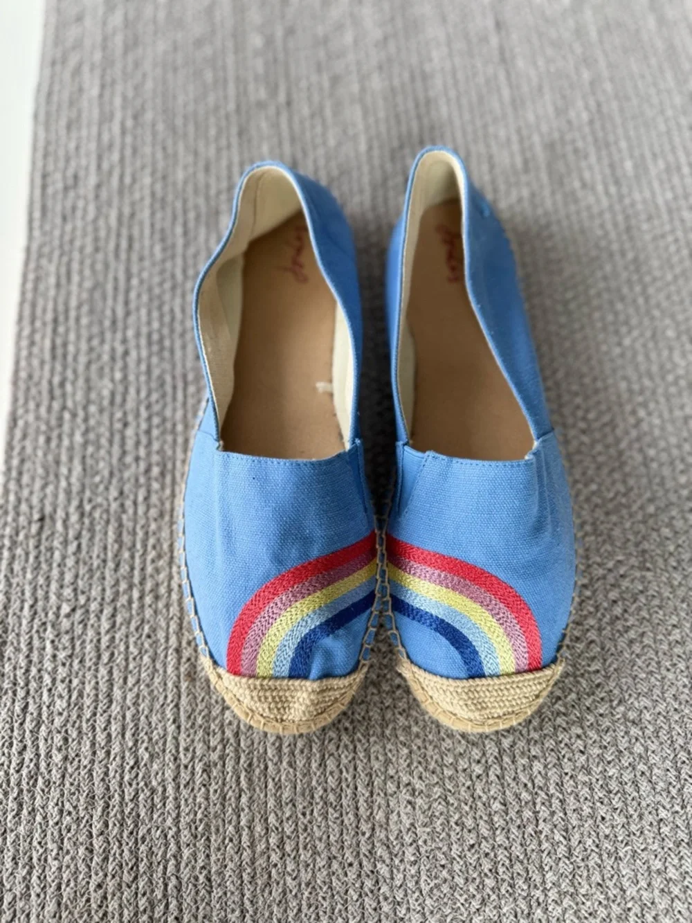 Joules Shelbury Light Blue Rainbow Embroidered Espadrilles Flats Size 39 or 8
